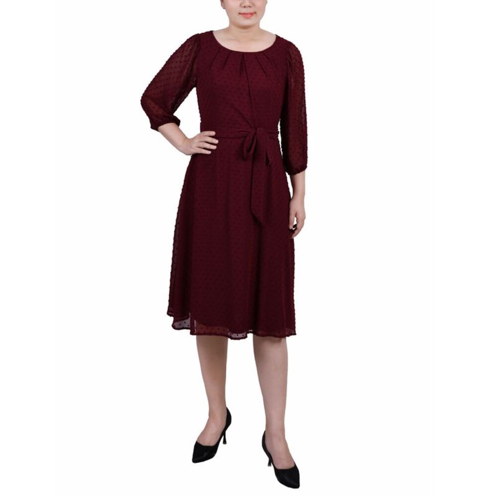 NY Collection Petite 3/4 Sleeve Clip Dot Dress